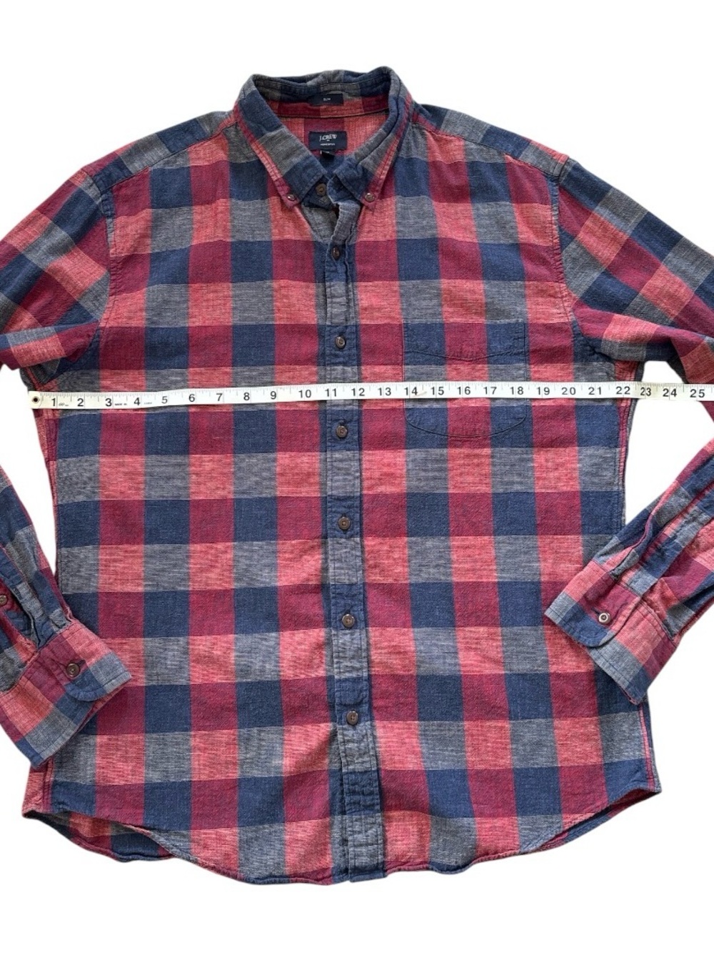 J. Crew Men’s Red and Blue Plaid Check Homespun Collard Shirt Size XL Slim Fit - Picture 7 of 8
